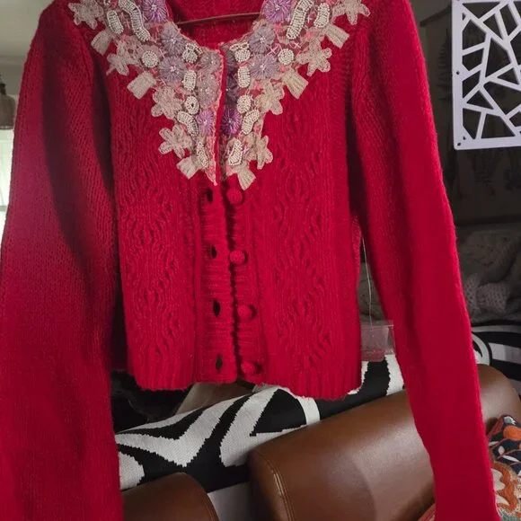Free People One FP Pixie Cardi- Red sweater - L - NWT - Picture 5 of 5